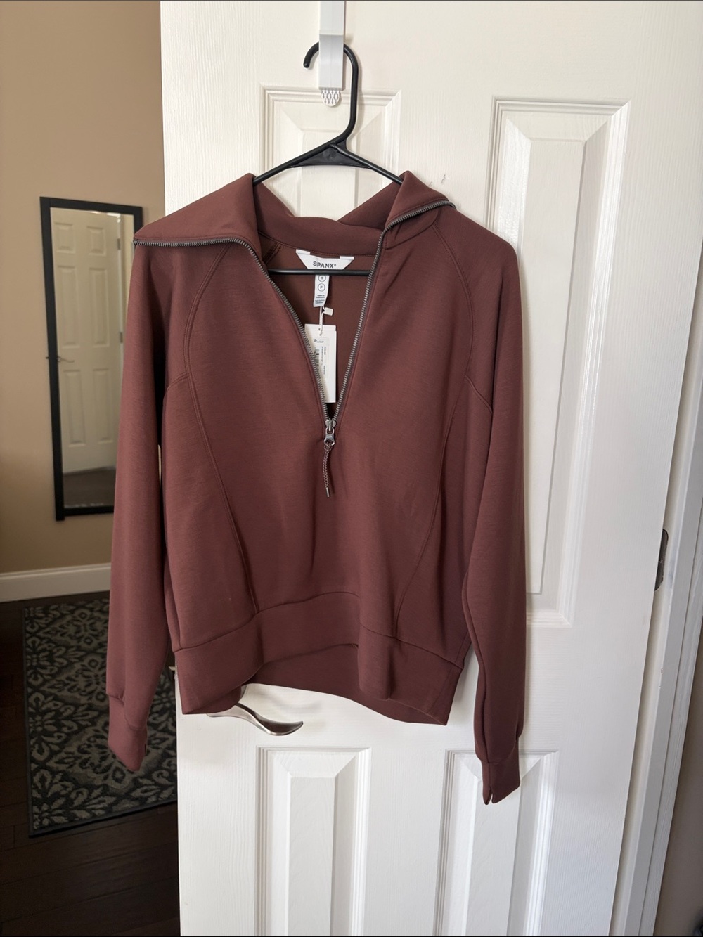 SPANX AirEssentials Women's Half-Zip Hooded Pullover Sweater - Espresso
